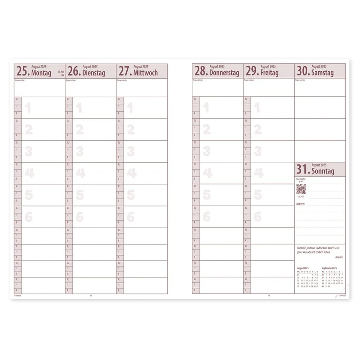 TimeTEX Kompakt-Lehrerkalender A4-Plus 2026/2027 mit 2 Lesebänder, Softcover und Verschluss-Gummi