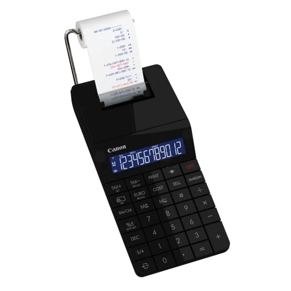 Canon X-MARK 1 Druckender Tischrechner schwarz Piano-Lack, portabel, 12-stellige Anzeige schwarz-roter Druck auf 57mm Papierstreifen