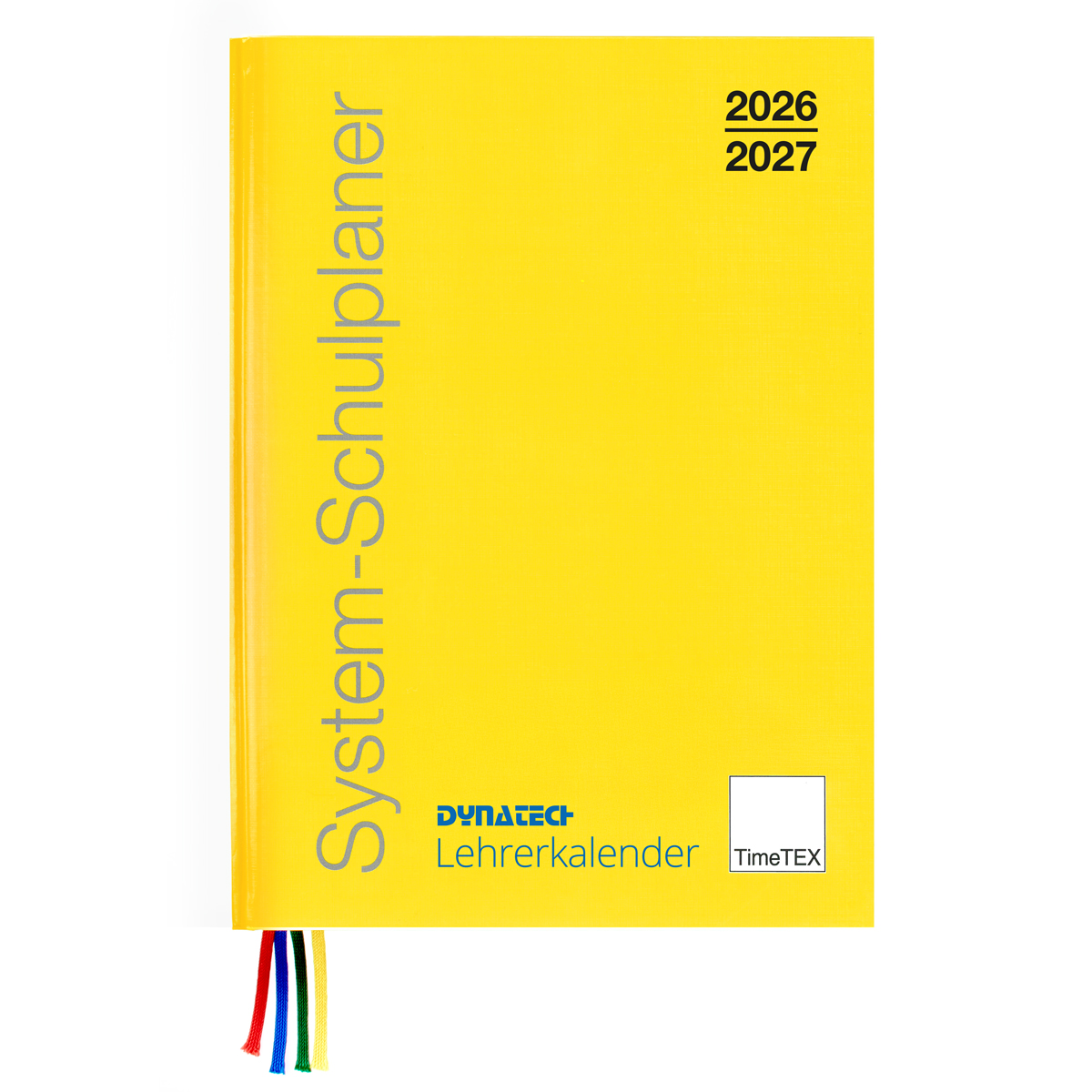 DynaTech × TimeTEX System-Schulplaner A4-Plus 2026/2027 mit 4 Lesebänder, Hardcover und Einstecktasche