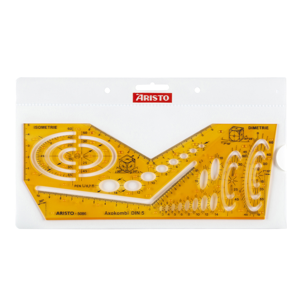 Aristo Schablone Axokombi I DIN 5, 225 x 85 mm, Tuschenoppen 
