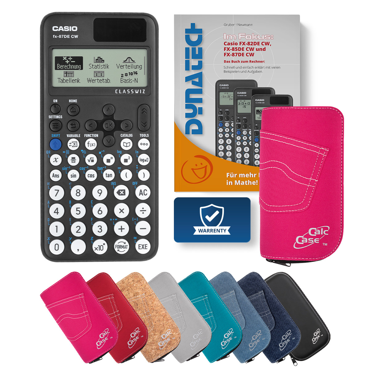 Casio FX-87 DE CW Schulrechner mit Schutztasche pink & Fachbuch 