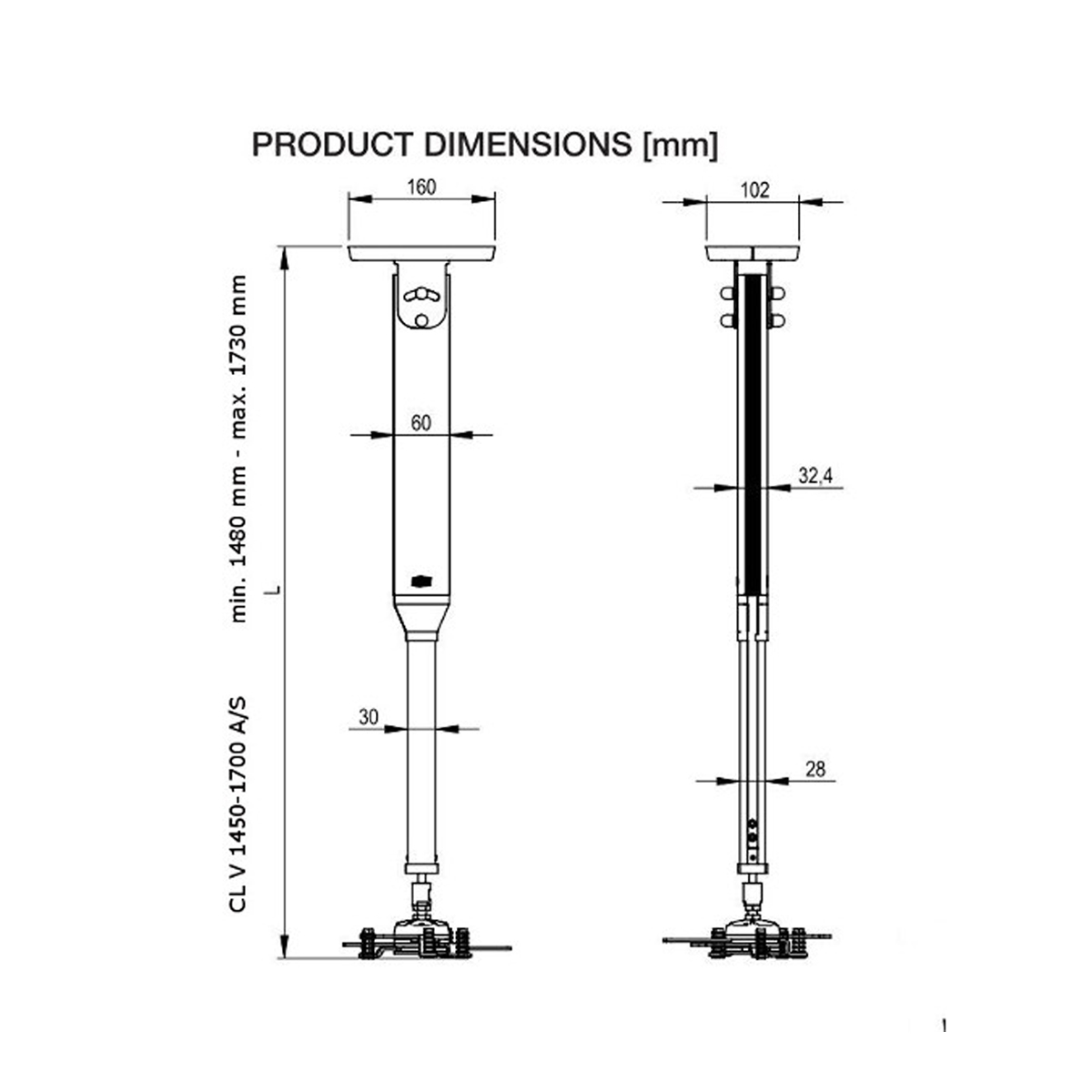 SMS Projector CL V2150-2400A/S höhenverstellbare Deckenhalterung für Projektoren