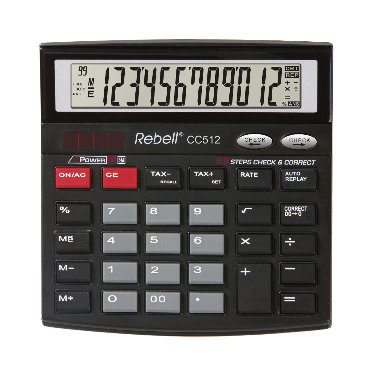 Rebell CC 512 anzeigender Tischrechner 12-stelliges LC-Display, Solar