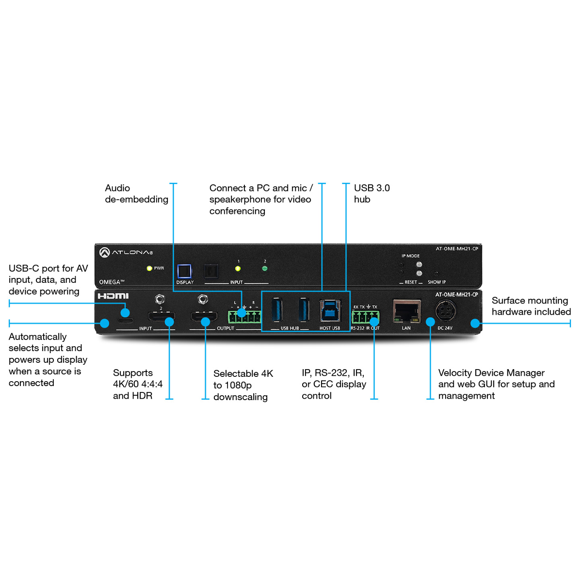 Atlona AT-OME-MH21 Switcher, USB-C X HDMI