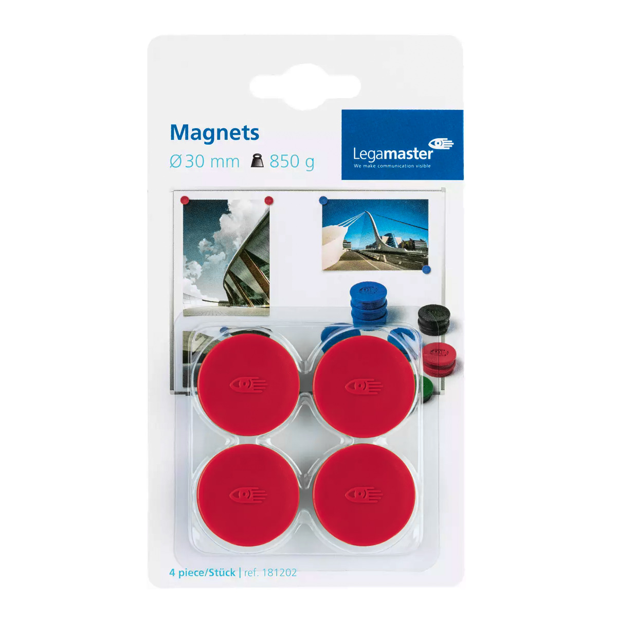 Legamaster 7-181202-4 Haftmagnete 30 mm rot, 4er Blister 