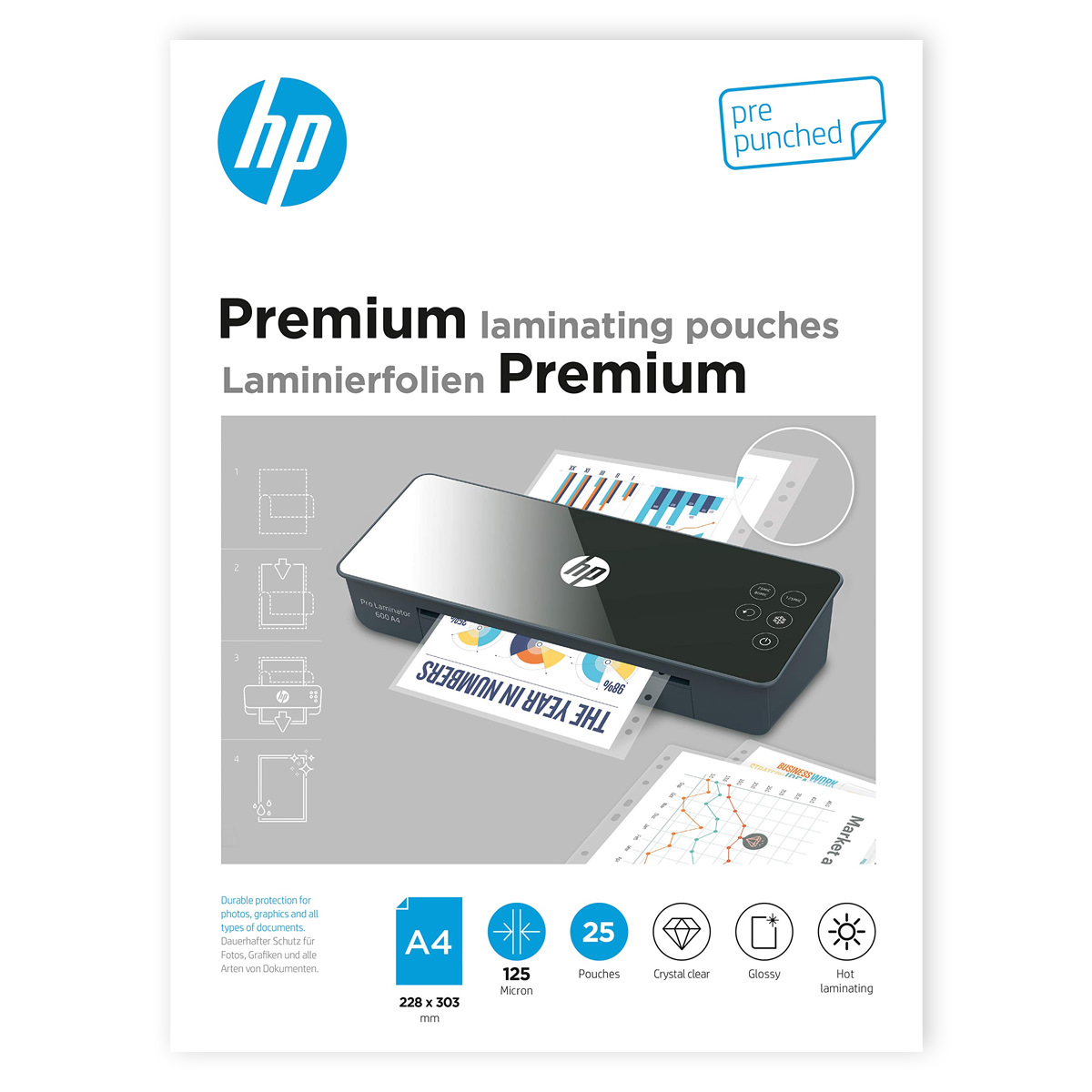 HP Laminiertaschen Premium, A4, 125 Micron, 25 Stück 