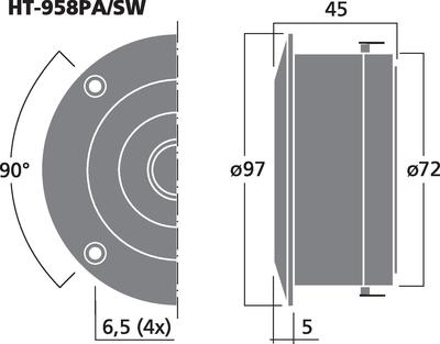 MONACOR HT-958PA/SW Ringradiator-Hochtöner, 30 W, 8 O
