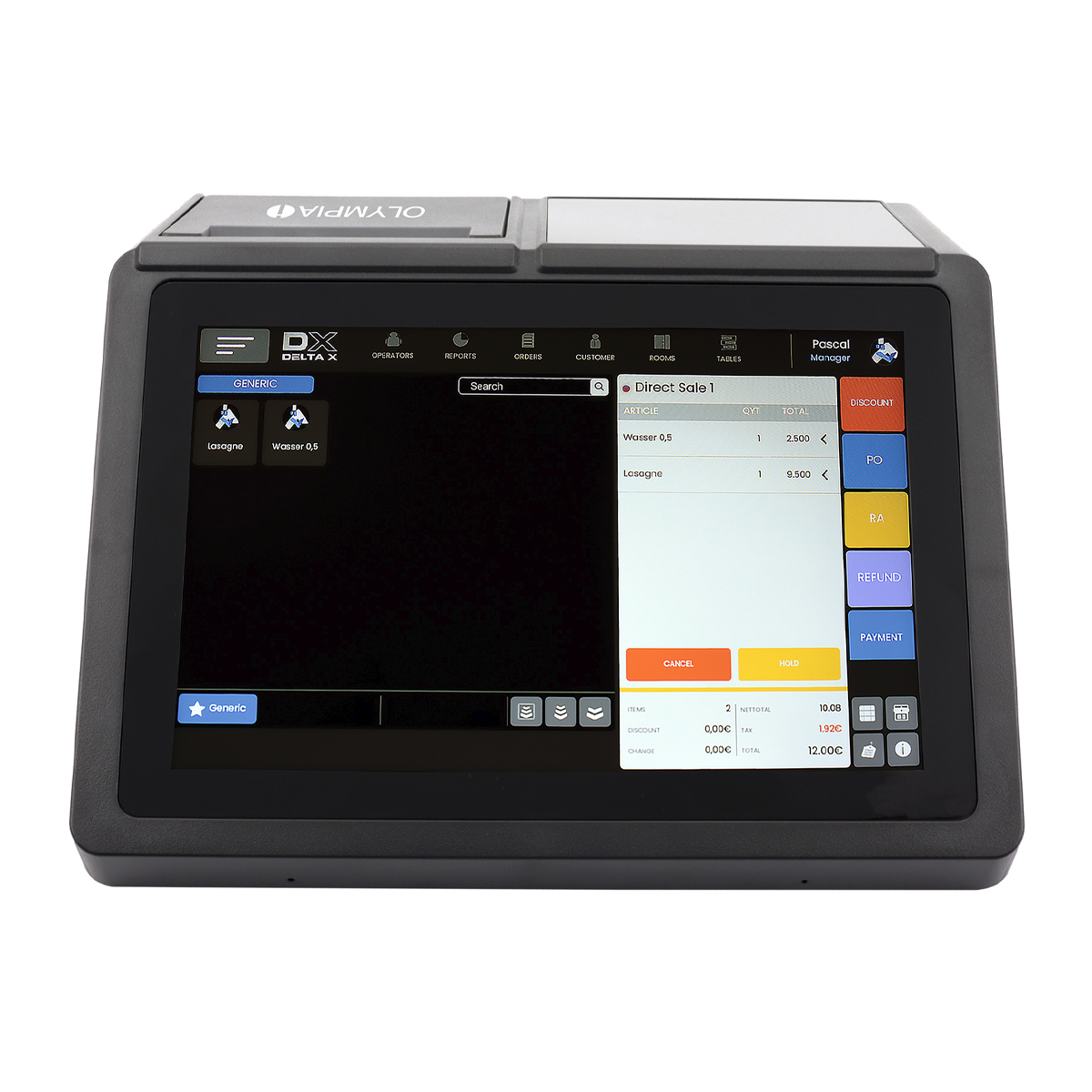 Olympia T110 Registrierkasse ohne TSE-Lizenz, 25,7cm Touchdisplay, 100 Bediener, Android 11
