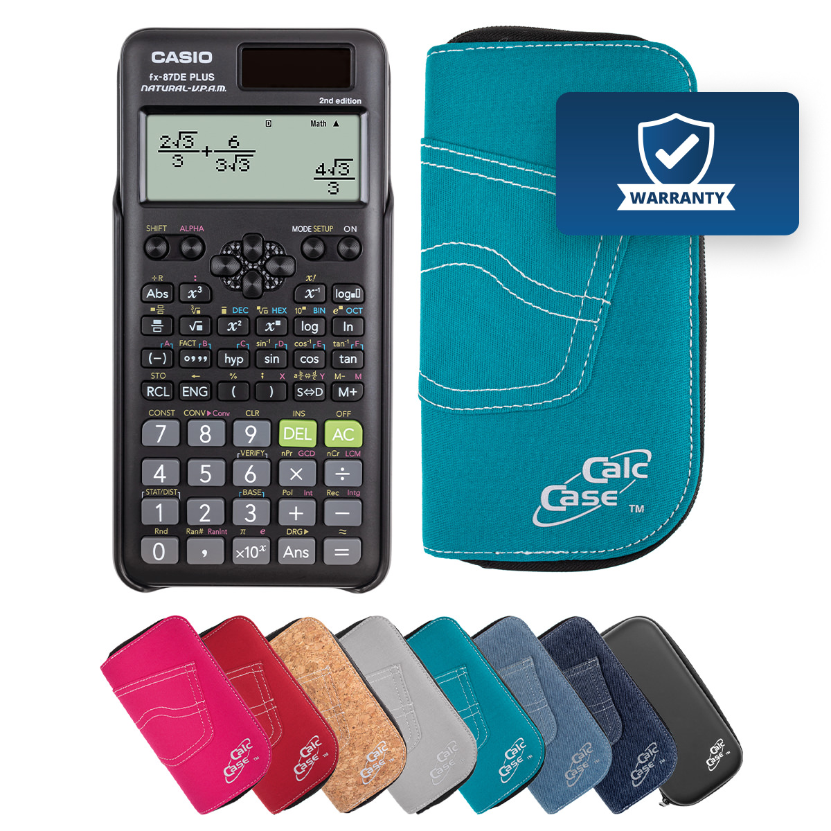 Casio FX-87 DE Plus II Schulrechner mit Schutztasche im Jeans-Design türkis 