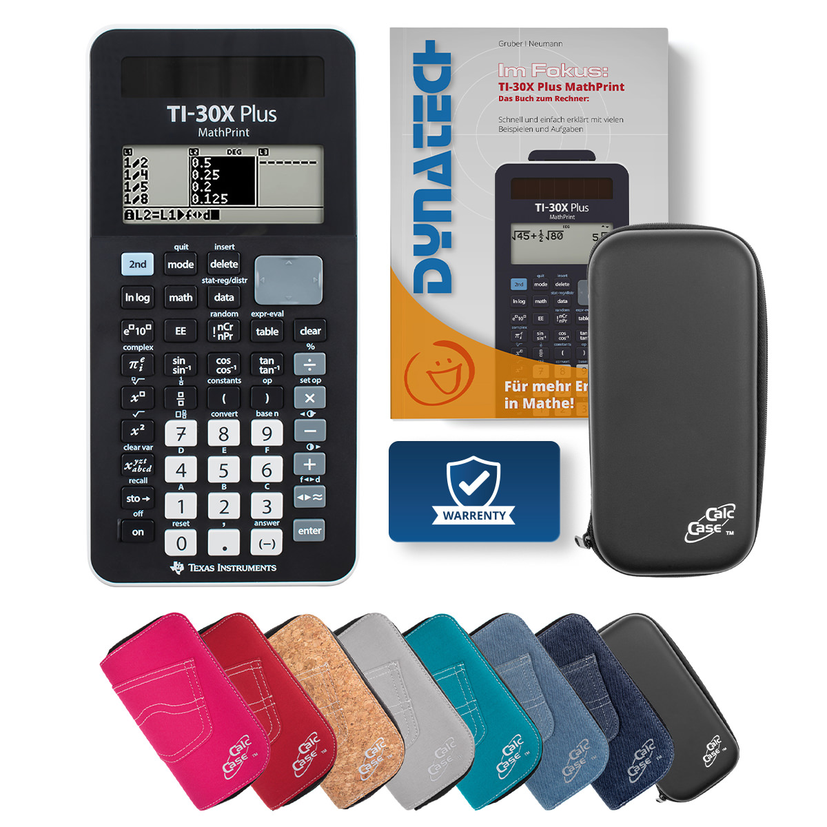 TI-30X Plus MathPrint Wissenschaftlicher Schulrechner Classic Bundle mit Schutztasche und Fachbuch 