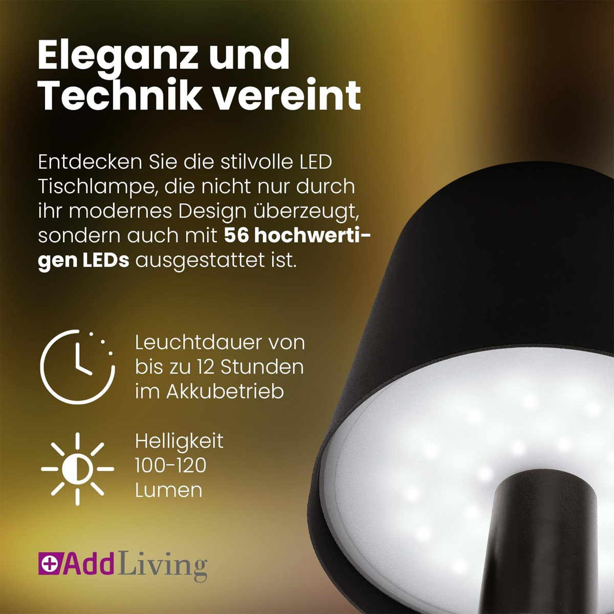 AddLiving LED Flaschenleuchte Schwarz 