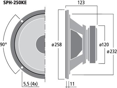 MONACOR SPH-250KE Top-Hi-Fi-Tieftöner, 100 W, 8 O