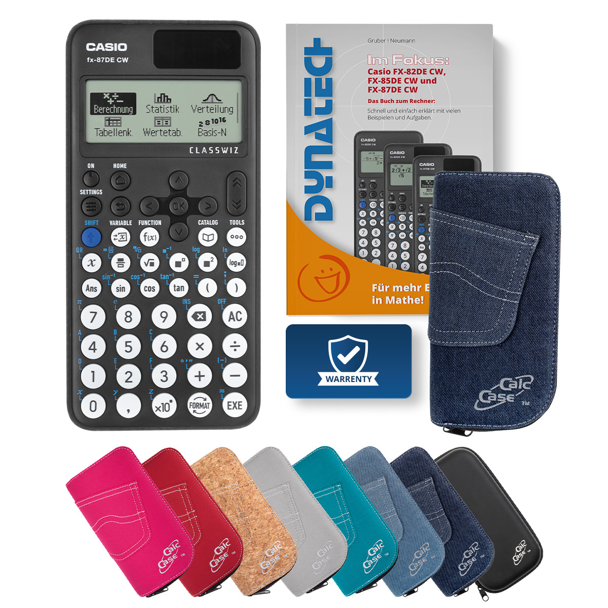 Casio FX-87 DE CW Schulrechner mit Schutztasche dunkelblau & Fachbuch 