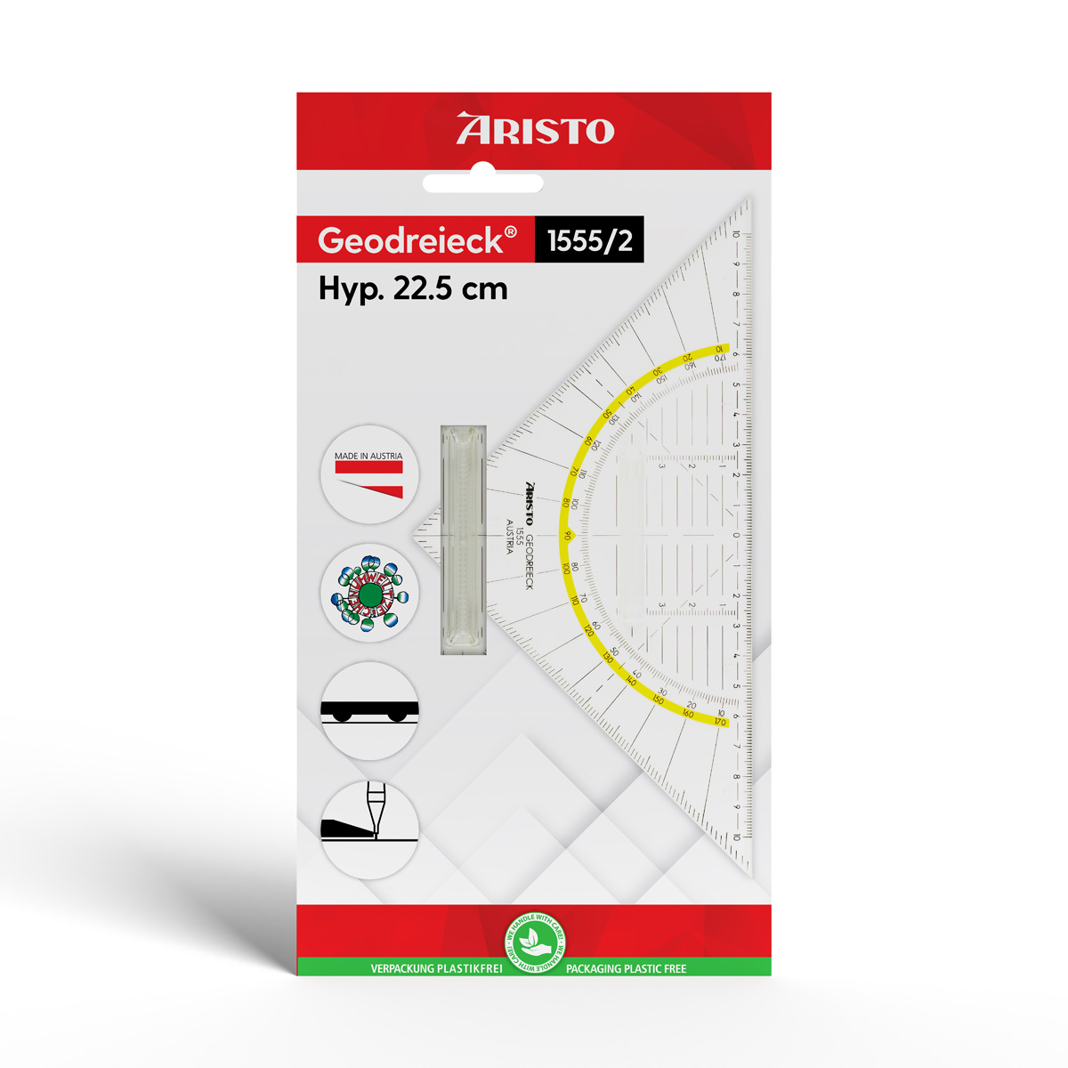 Aristo Geodreieck 22,5 cm mit Griff, Facette und Tuschenoppen 
