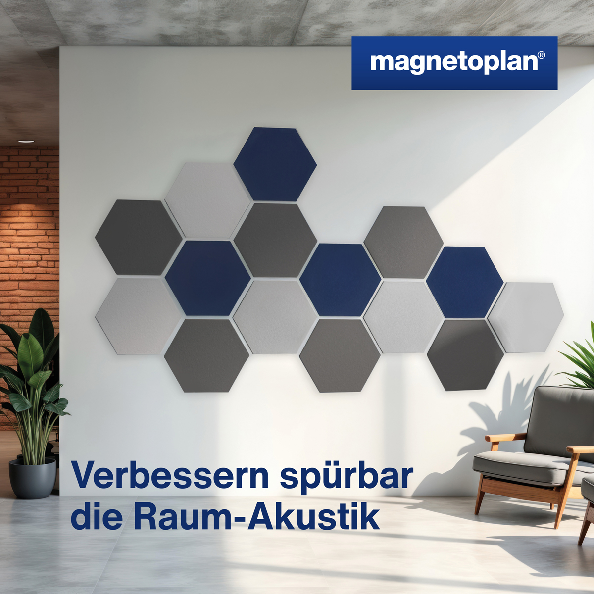 Magnetoplan Akustik-Wandpaneele Hexagon 37x32x0,9cm, hellgrau selbstklebend 