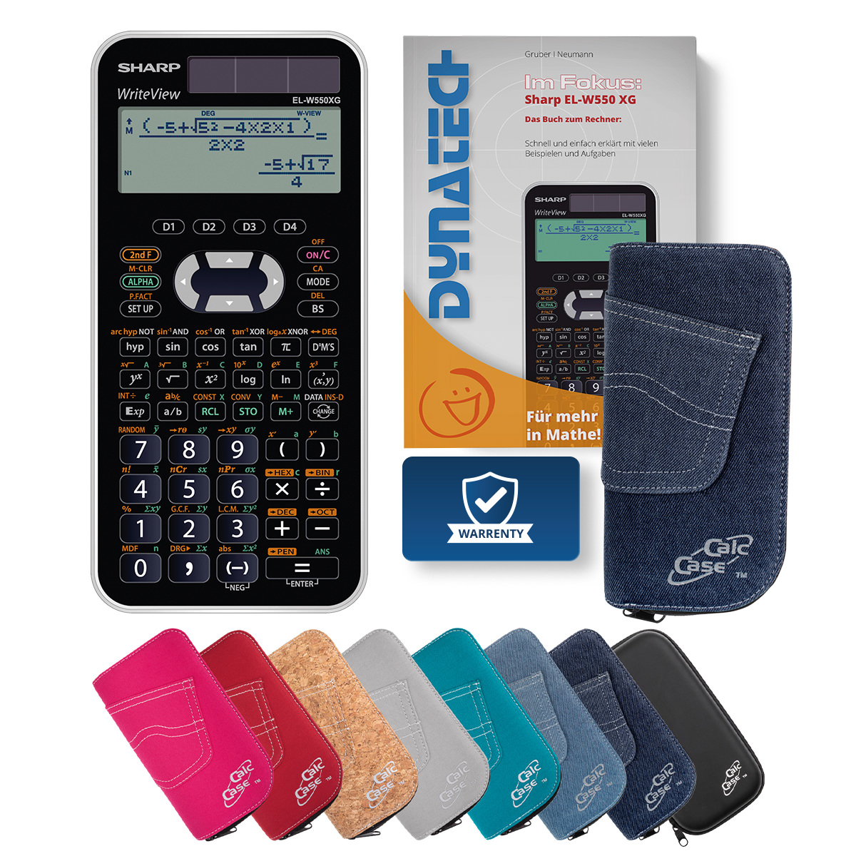 Sharp EL-W550 XG Schulrechner mit Schutztasche dunkelblau und Fachbuch 