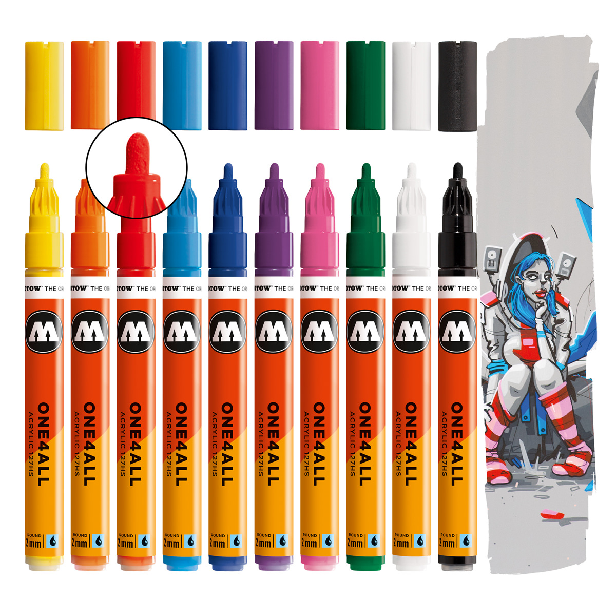 Molotow Acrylmarker ONE4ALL ACRYLIC 127HS 10er Etui, 2 mm, Basic Set 1 