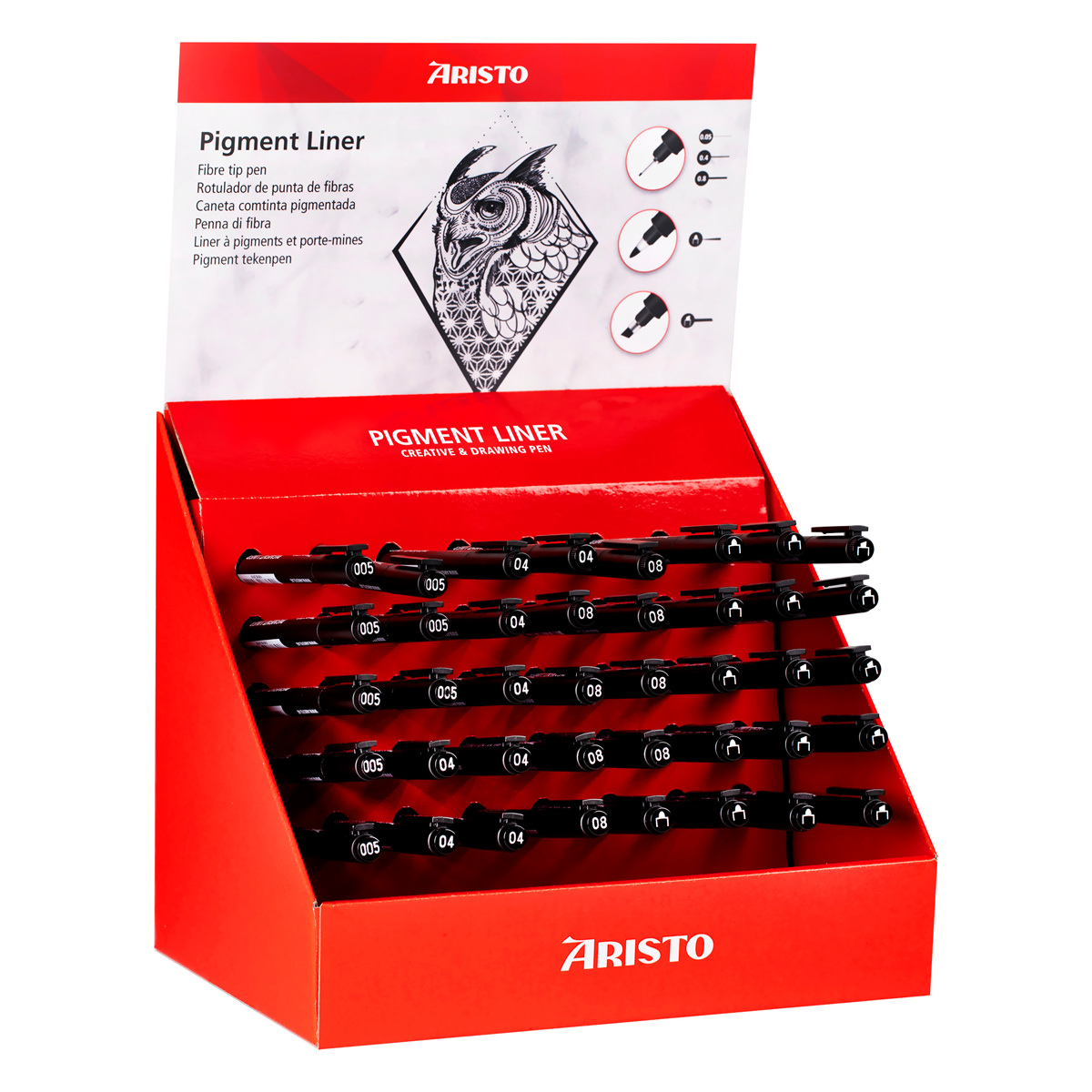 Aristo Pigmentliner Display Kreativ Bedarf je 8 x 0.05/0.4/0.8/Rund/Keil 