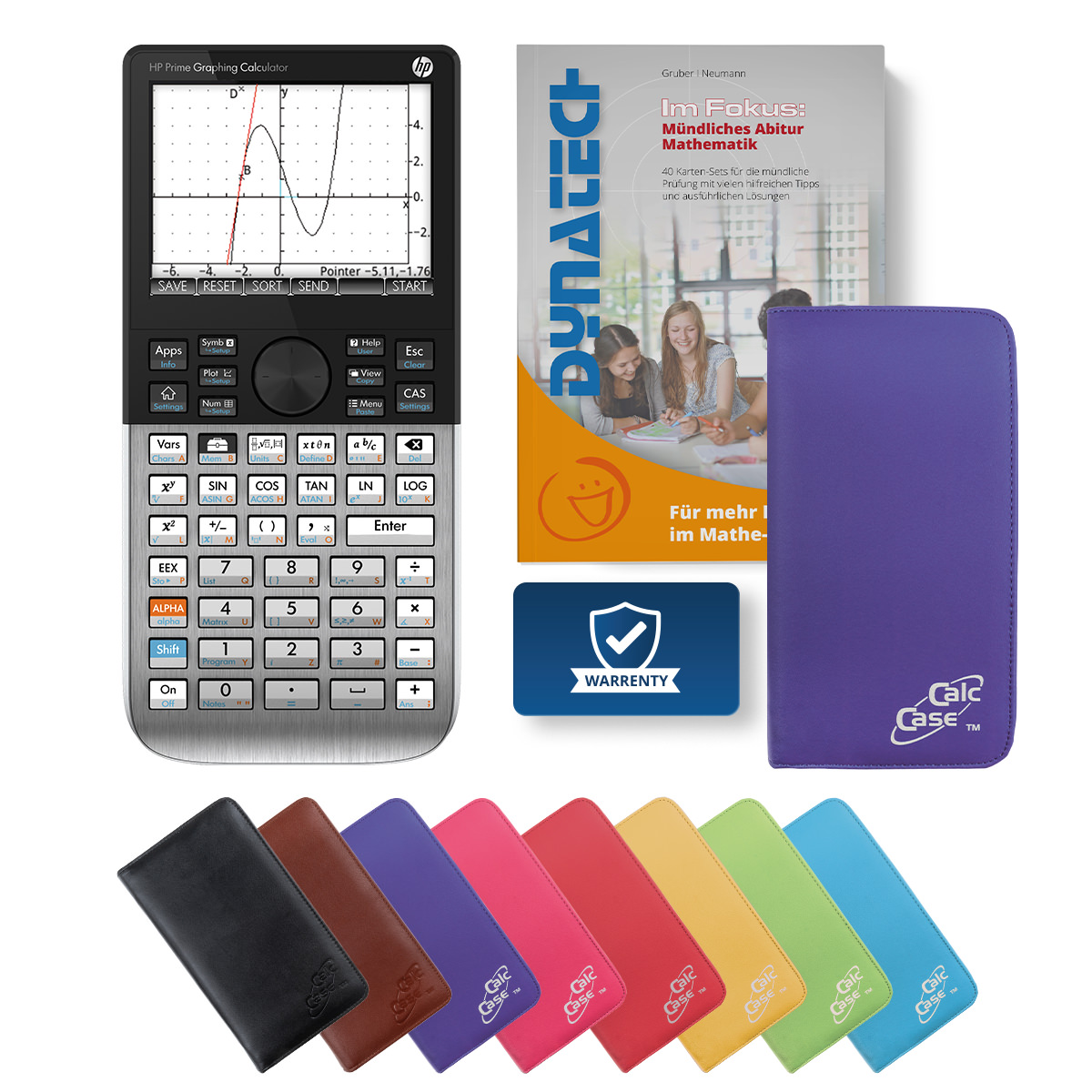 HP-Prime CAS Grafikrechner mit Schutztasche violett & Fachbuch 