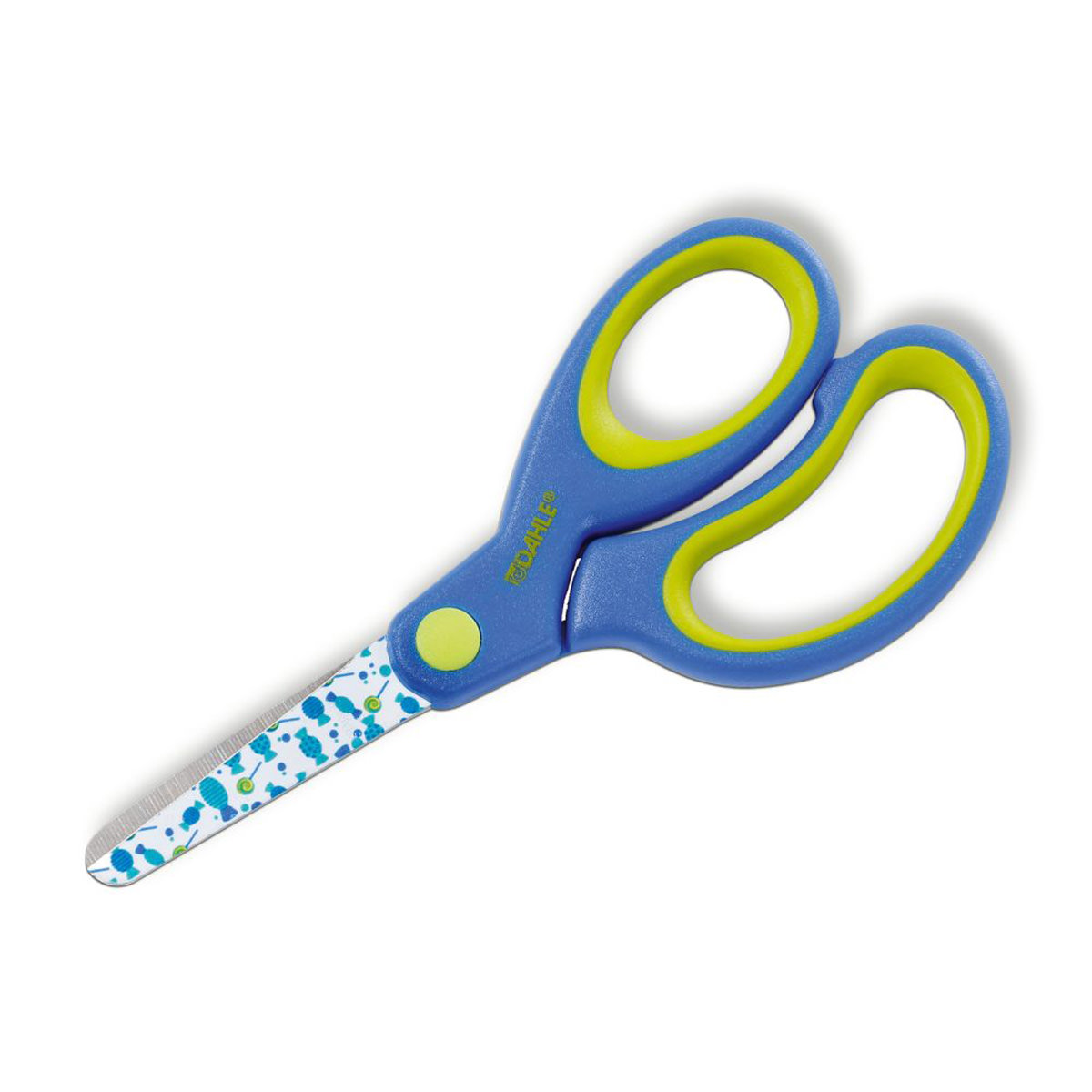 Dahle Bunte Kinderschere Kids rund 5 Zoll (13cm) blau, Motiv: Lollis, Rechtshand 