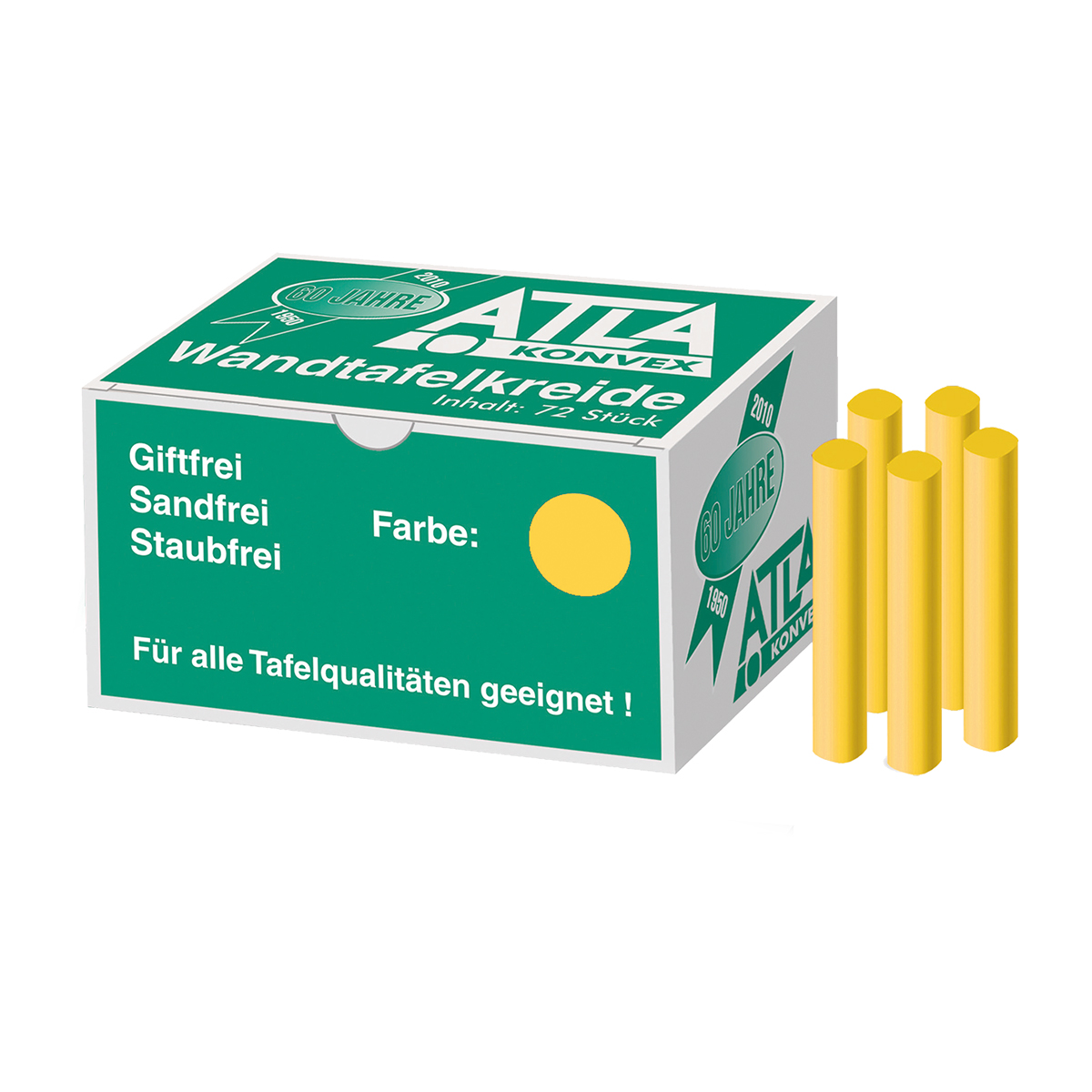 Farbkreide 72er Pack gelb im Karton fettfrei, oval, staubarm