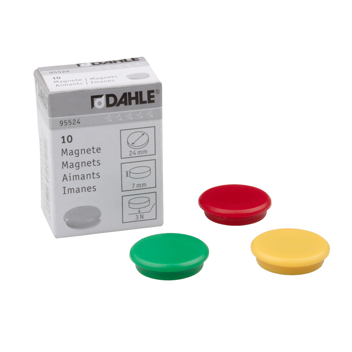 Dahle Starke Haft-Magnete 24 mm farbig sortiert, 10er Pack, Haftkraft 3 N 