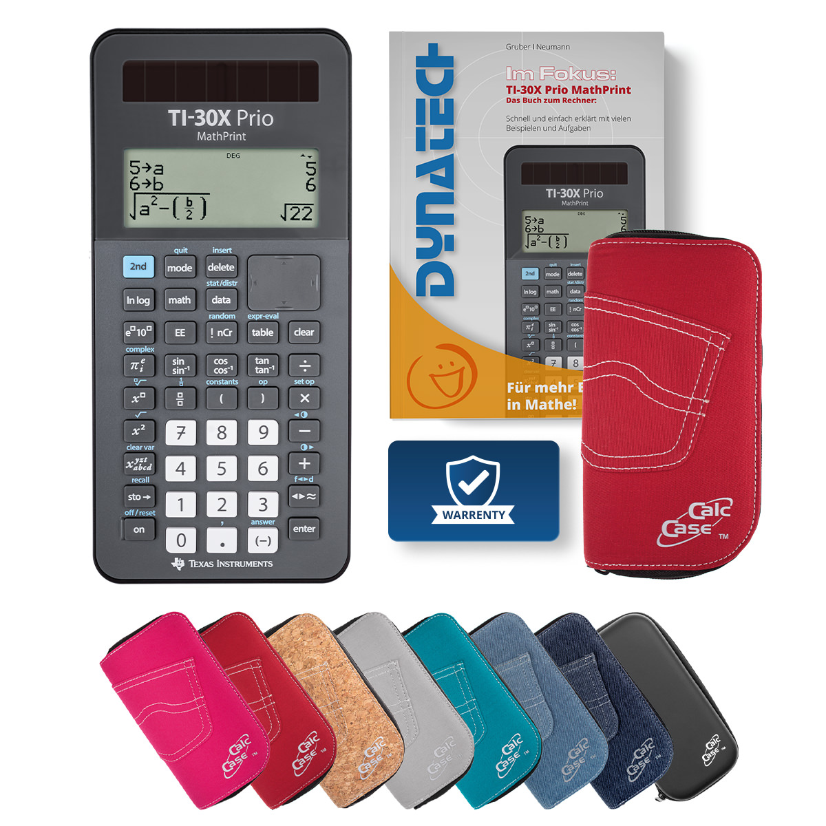 TI-30X Prio MP Schulrechner mit Schutztasche rot und Fachbuch 