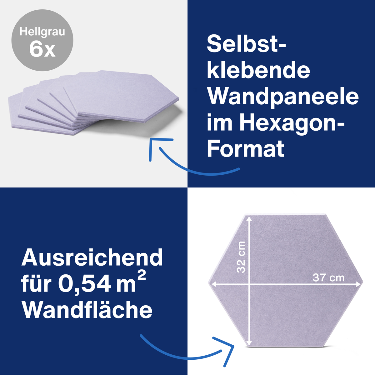 Magnetoplan Akustik-Wandpaneele Hexagon 37x32x0,9cm, hellgrau selbstklebend 