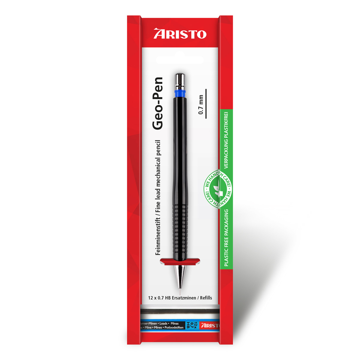 Aristo Feinminenstift Geo-Pen schwarz 0,7 mm mit 12 Ersatzminen, im Ecoblister 