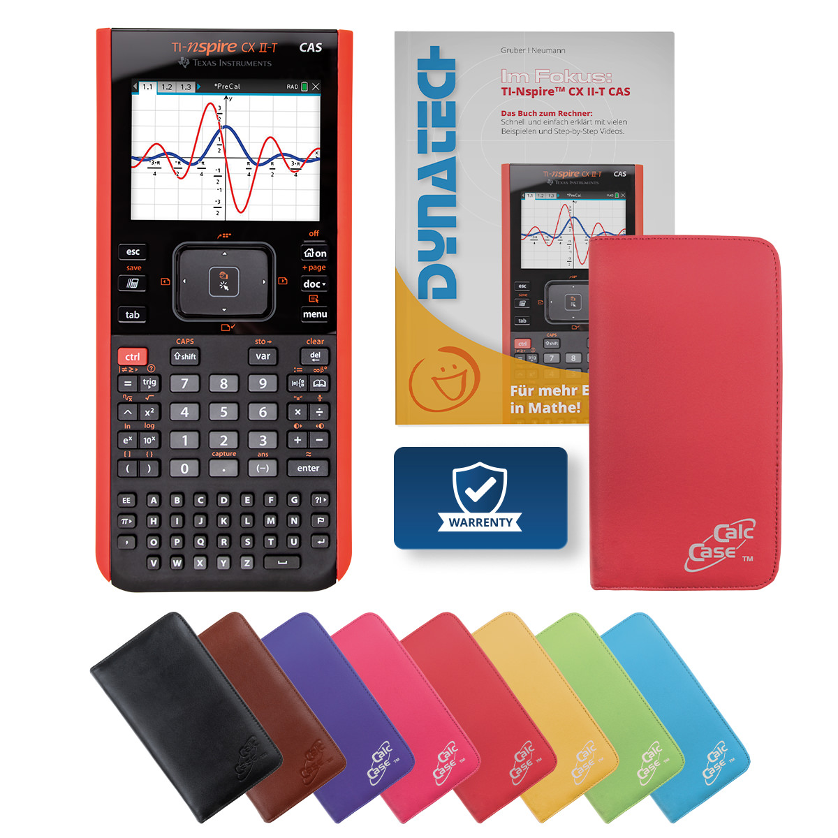 TI-Nspire CX II-T CAS Grafikrechner mit Schutztasche rot & Fachbuch 