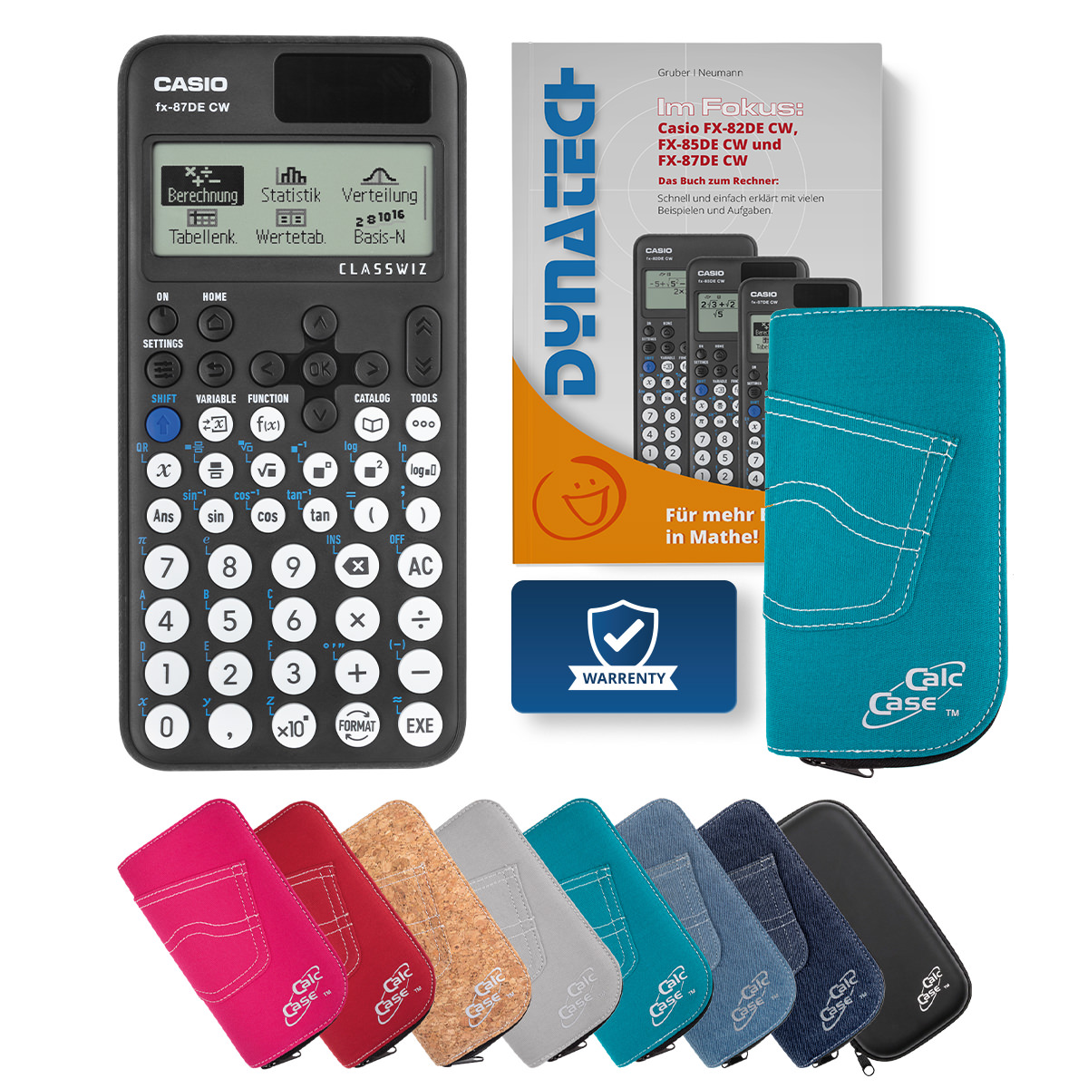 Casio FX-87 DE CW Schulrechner mit Schutztasche türkis & Fachbuch 