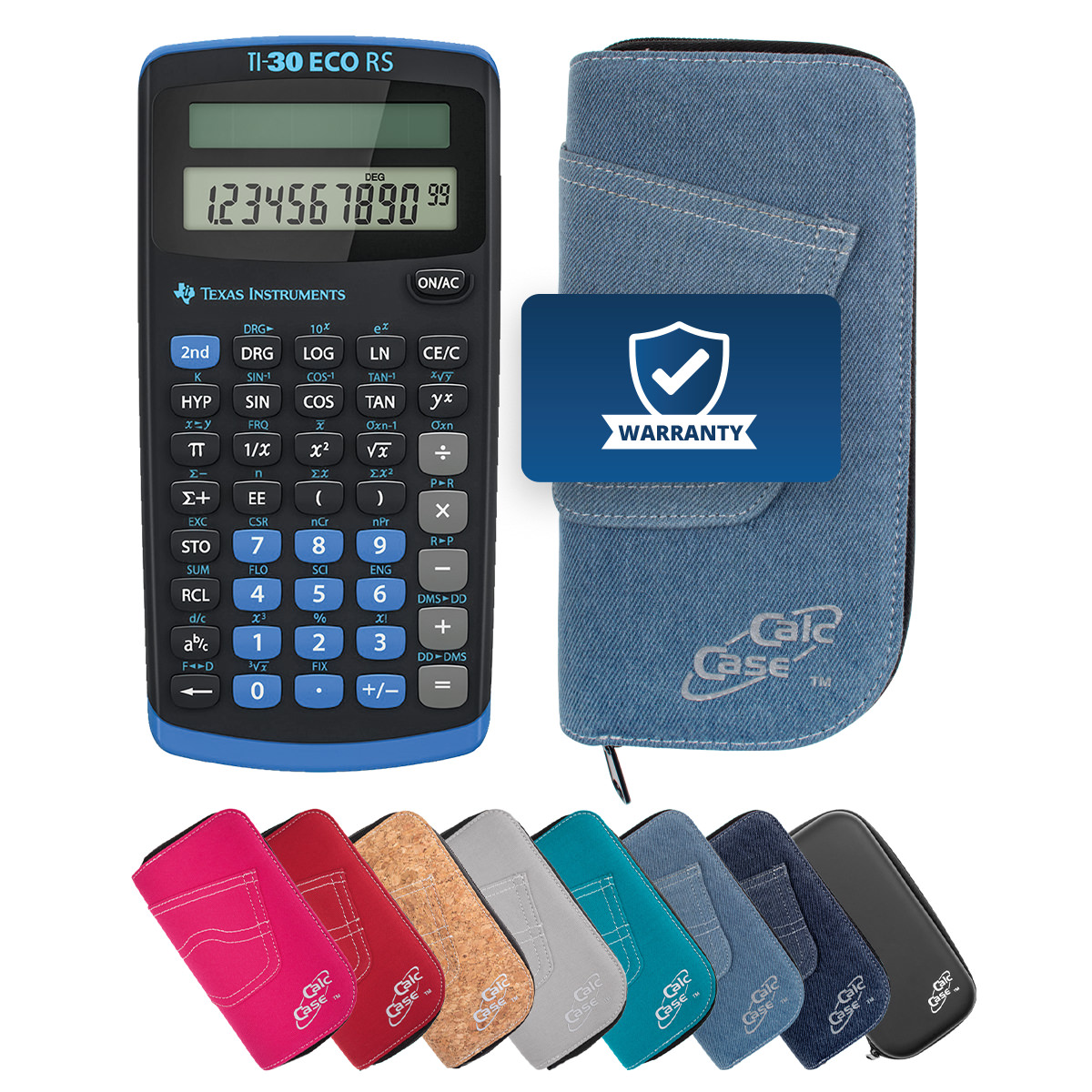 TI-30 ECO RS Schulrechner mit Schutztasche im Jeans-Design hellblau 