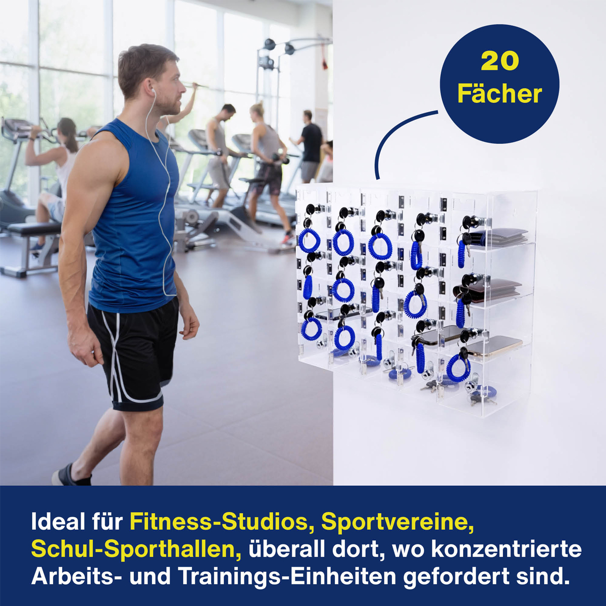 Magnetoplan Smartphone Storage Schrank Acryl, 20 jeweils verschließbare Fächer, Handy Tresor 