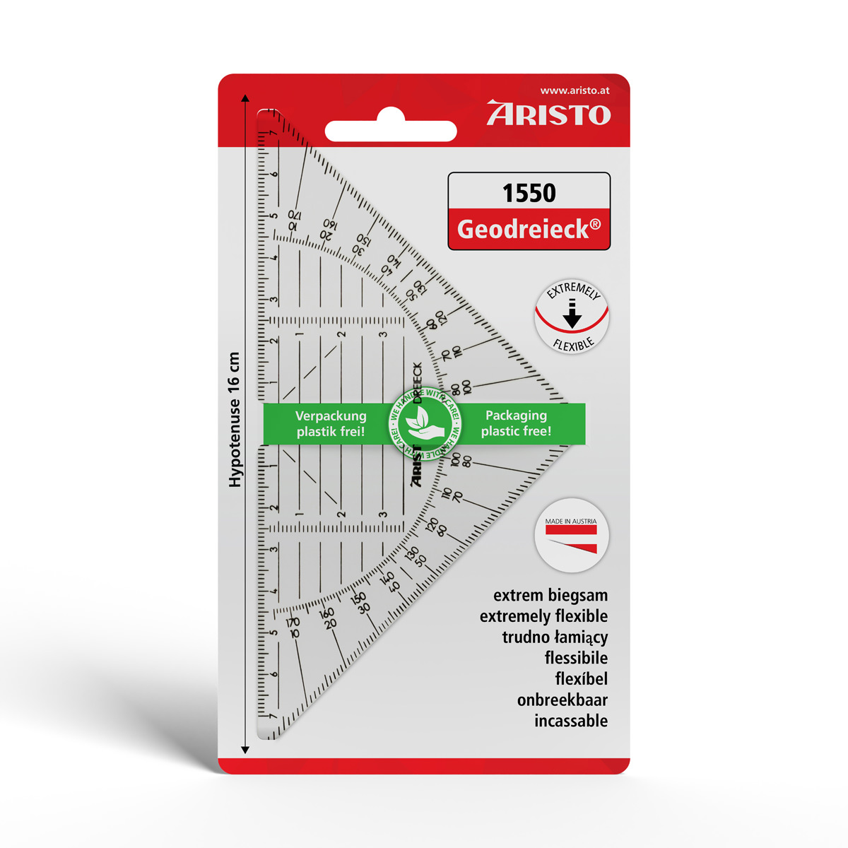 Aristo Geodreieck 16 cm transparent, biegsam, ohne Facette 