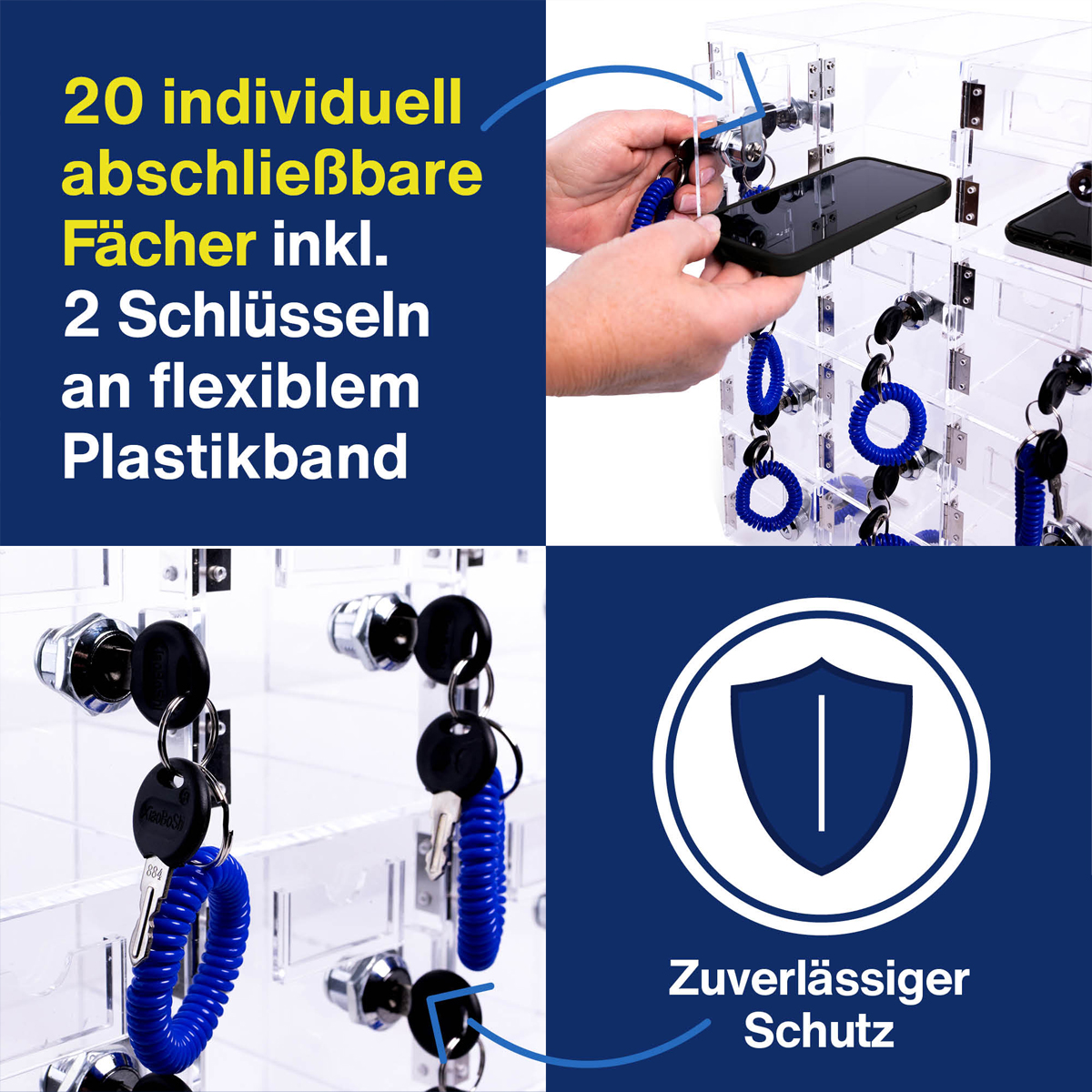 Magnetoplan Smartphone Storage Schrank Acryl, 20 jeweils verschließbare Fächer, Handy Tresor 