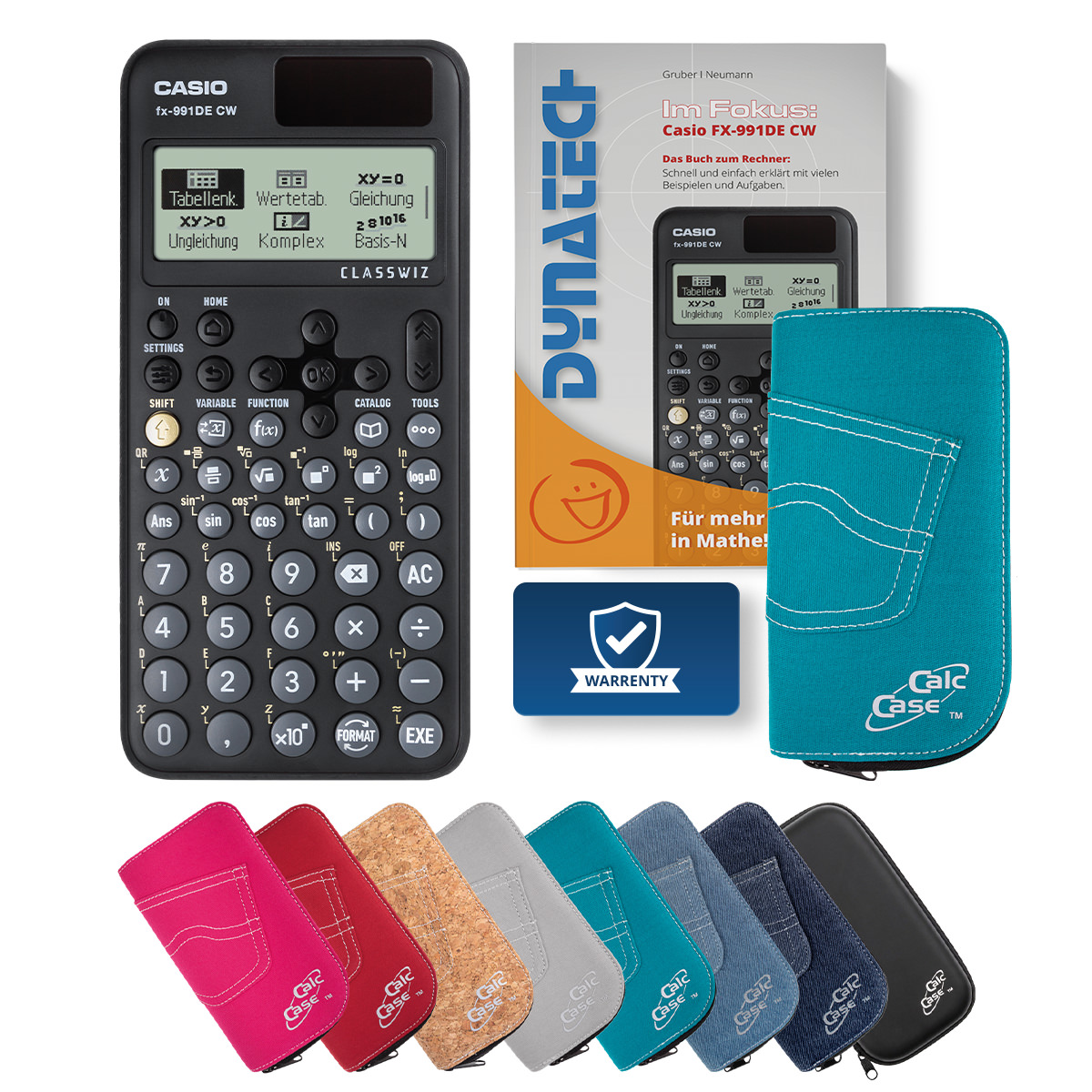 Casio FX-991 DE CW Schulrechner mit Schutztasche türkis & Fachbuch 