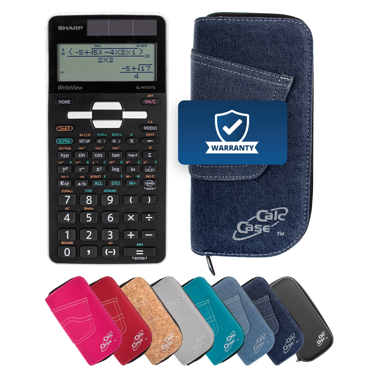 Sharp EL-W550TG Schulrechner mit Schutztasche im Jeans-Design dunkelblau 