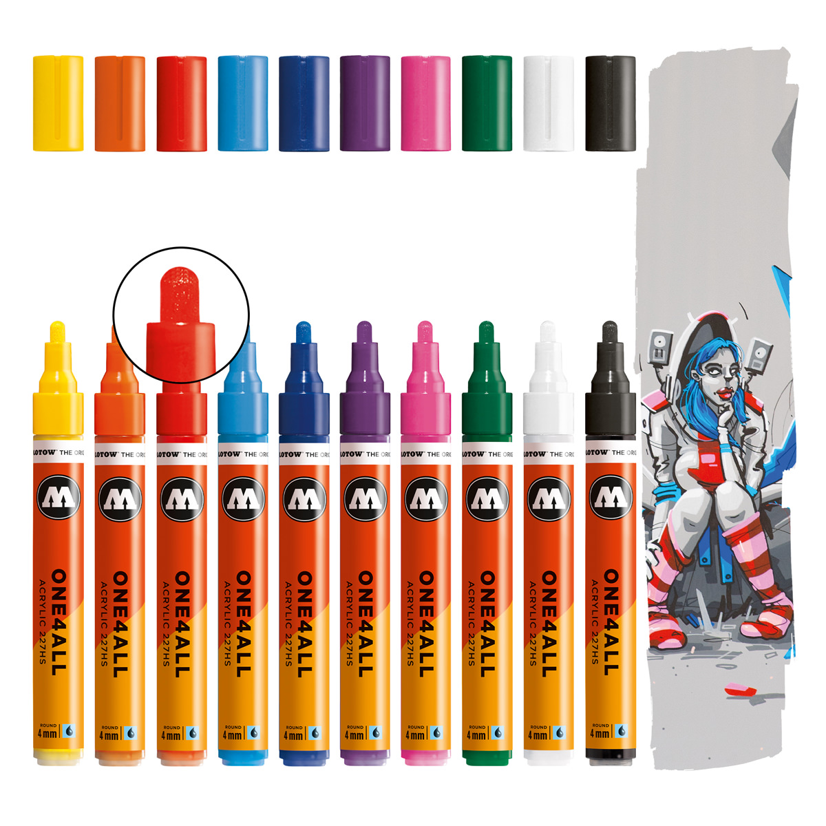Molotow Acrylmarker ONE4ALL ACRYLIC 227HS 10er Etui, 4 mm, Basic Set 1 