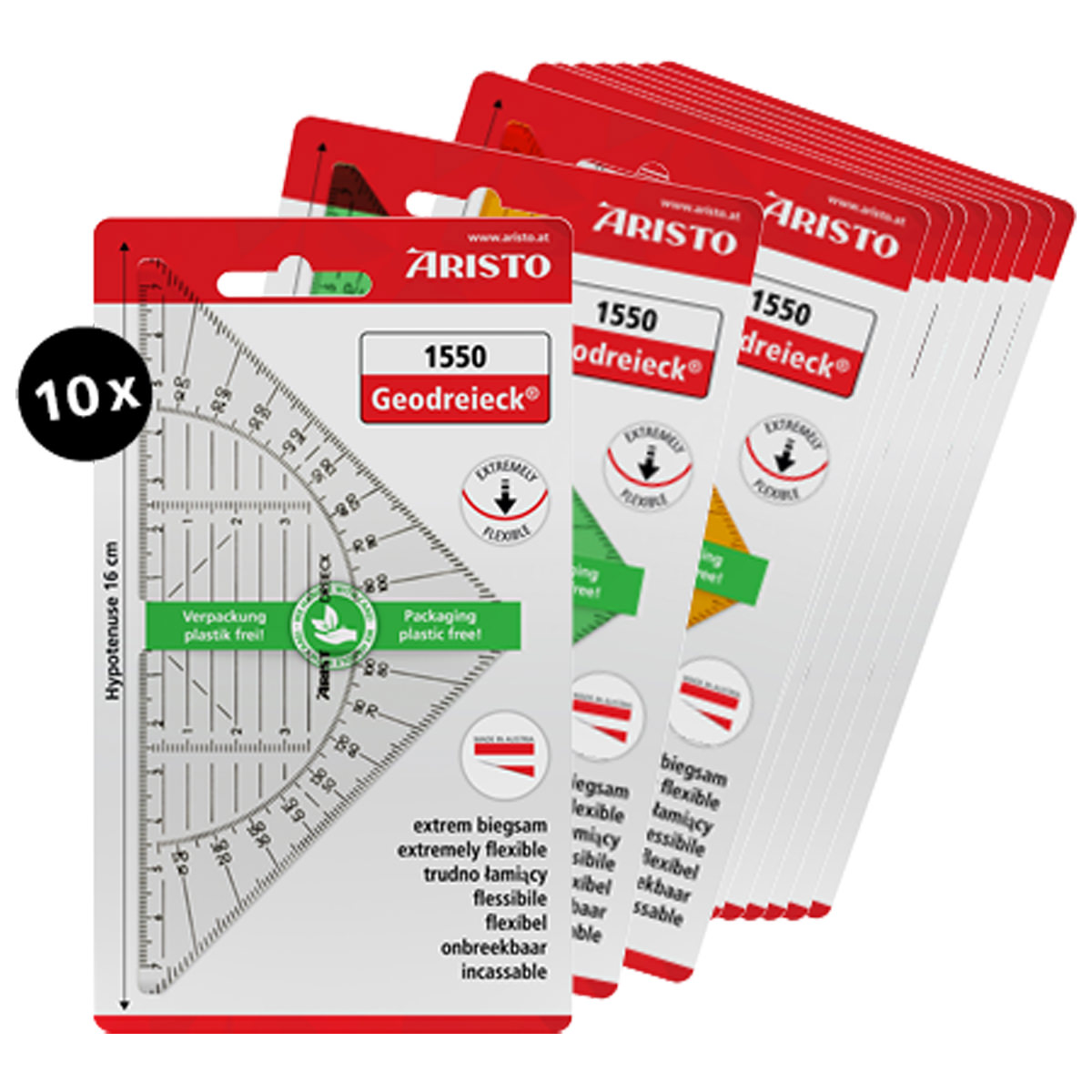 Aristo Geodreieck AR1550 Ecoblister 16 cm 10er Pack sortiert 