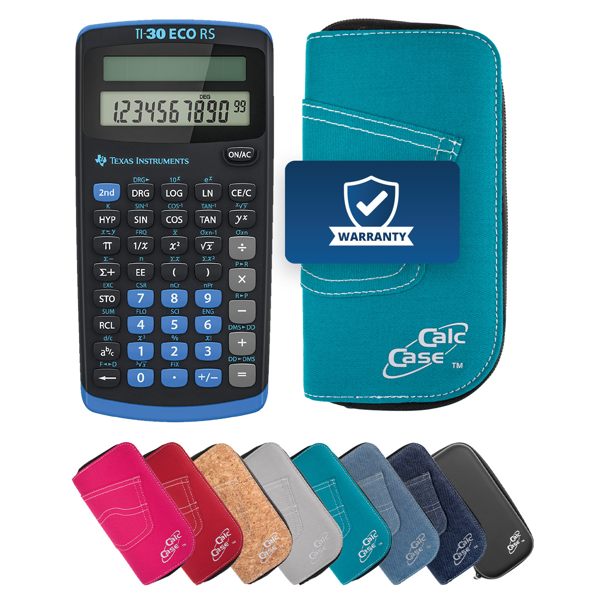 TI-30 ECO RS Schulrechner mit Schutztasche im Jeans-Design türkis 