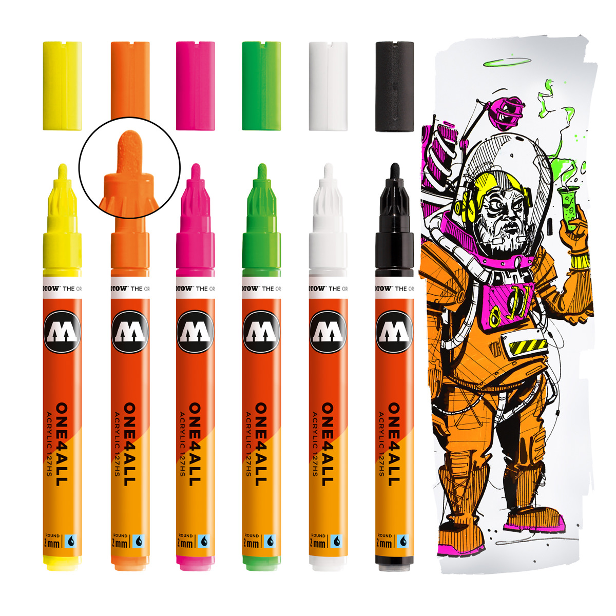 Molotow Acrylmarker ONE4ALL ACRYLIC 127HS 6er Etui, Neon Set, sortiert 