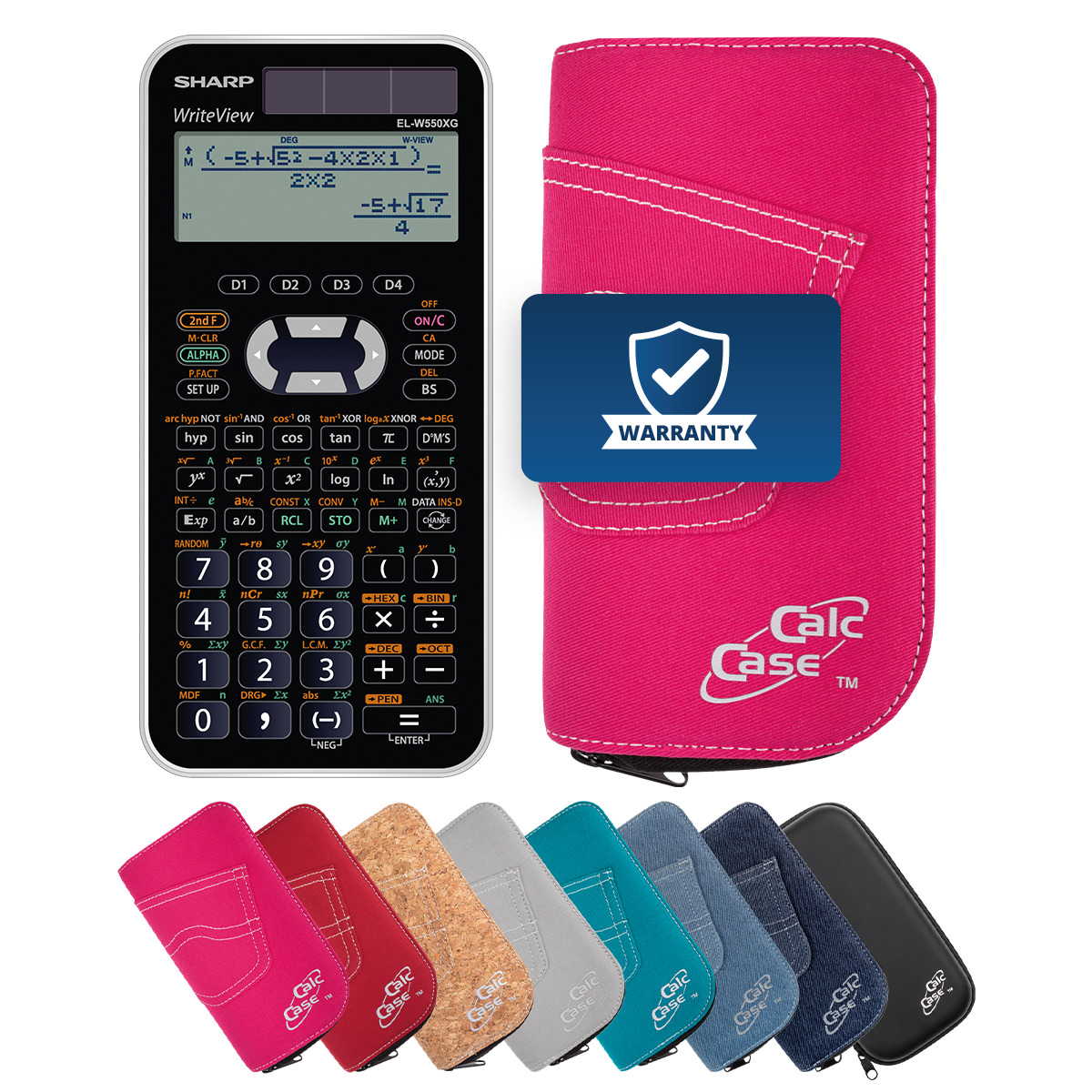 Sharp EL-W550 XG Schulrechner mit Schutztasche im Jeans-Design pink 