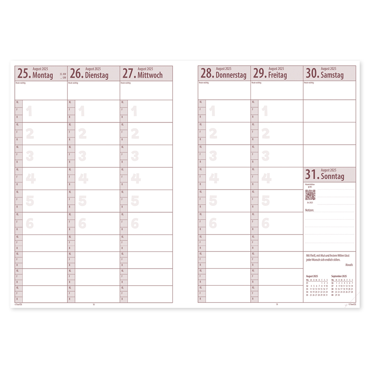 TimeTEX Kompakt-Lehrerkalender 2025/2026 in A4-Plus, 2 Lesebänder, Softcover, Verschluss-Gummi