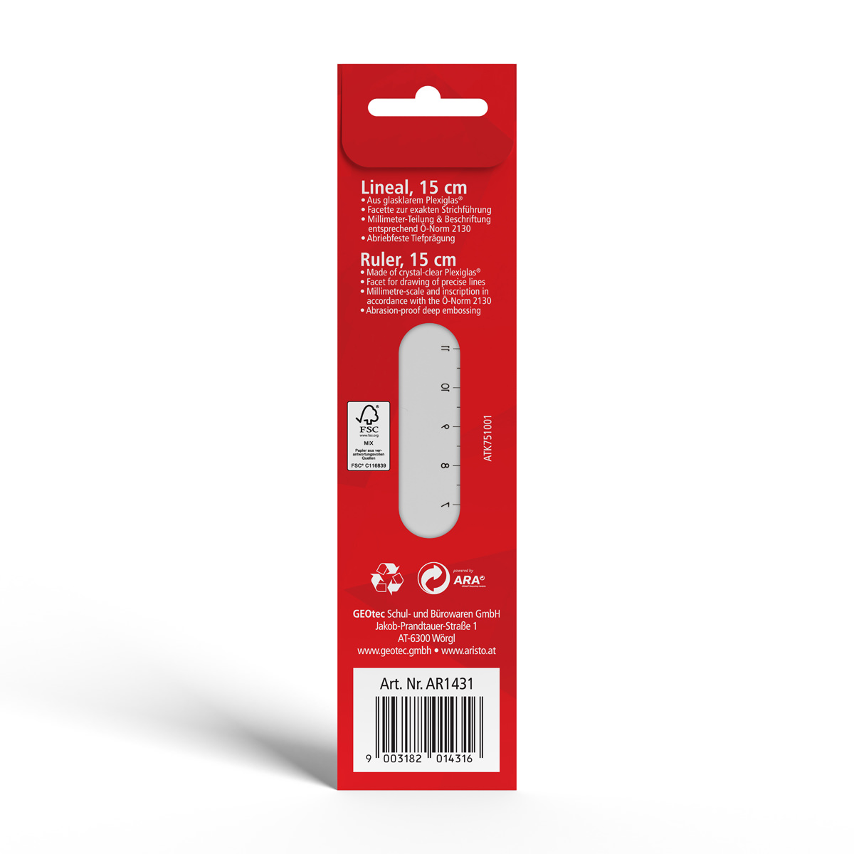 Aristo Lineal 15 cm mm-Teilung, glasklares Plexiglas 