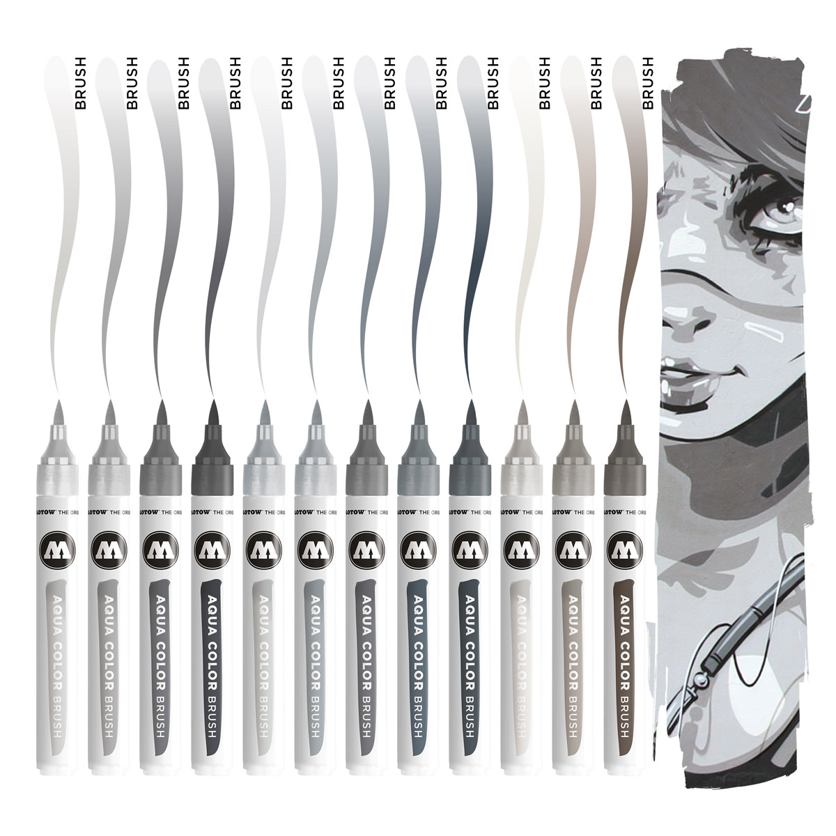 Molotow Marker AQUA COLOR BRUSH 12er Etui, Grey Set, sortiert 