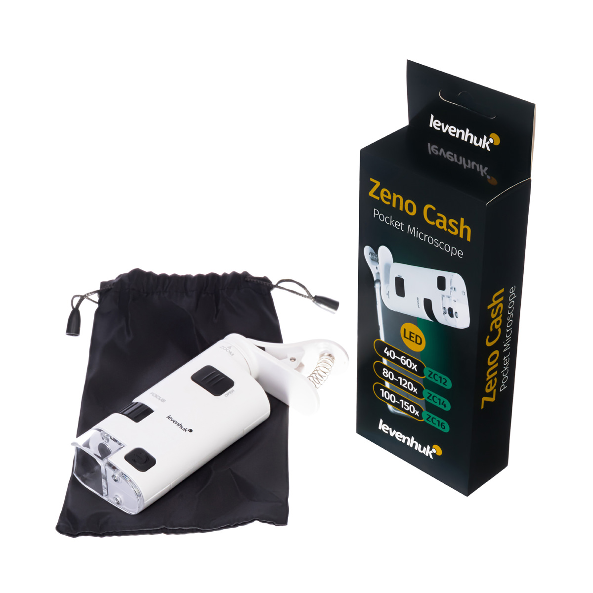 Levenhuk Zeno Cash ZC12 Pocket Mikroskop 40 - 60 fach, LED Beleuchtung, Clip zum Fixieren am Smartphone