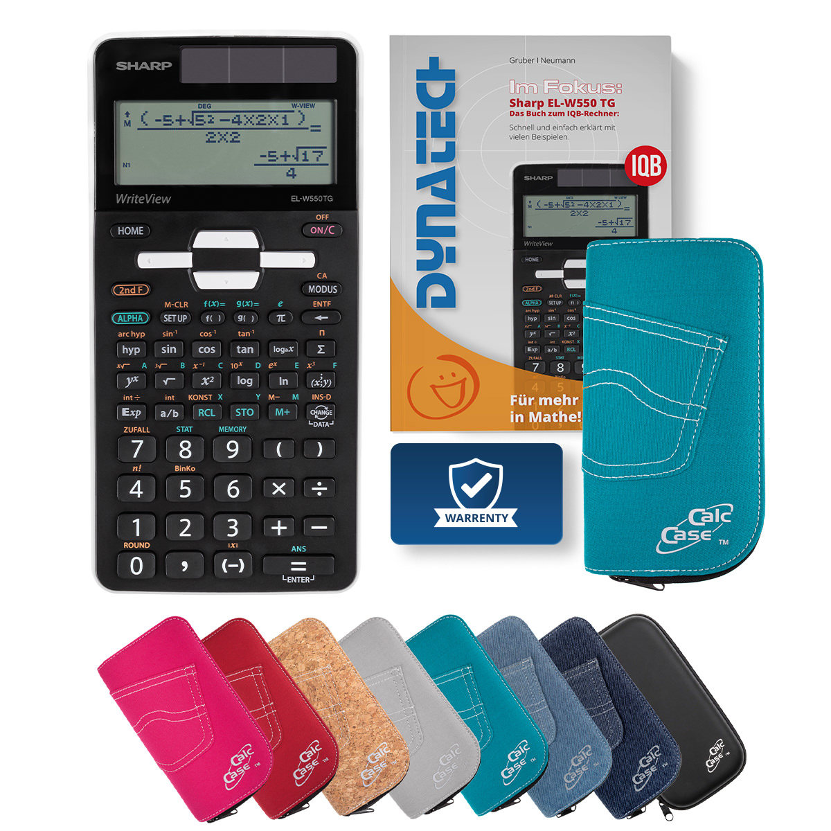 Sharp EL-W550TG Schulrechner mit Schutztasche türkis und Fachbuch 