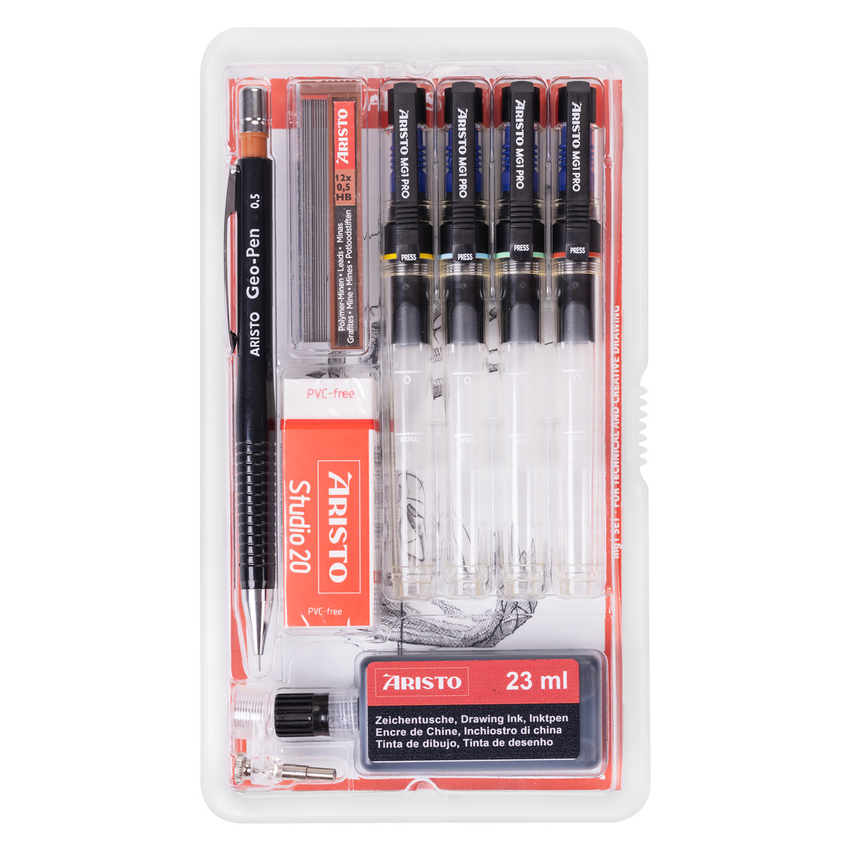 Aristo mg1 pro Studio Tuschefüller 4er-Set 0,13/0,25/0,4/0,6 mm 