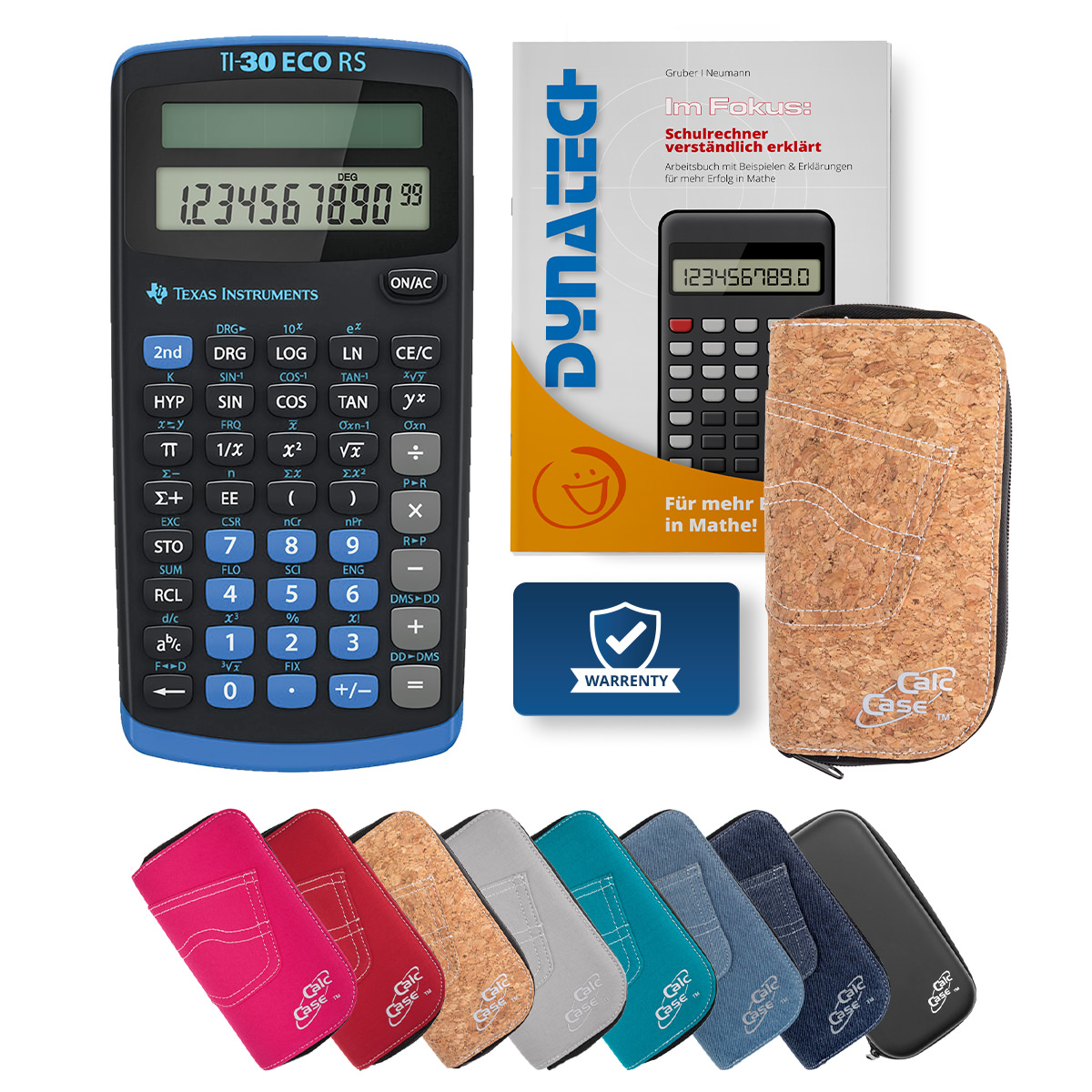 TI-30 ECO RS Schulrechner mit Schutztasche kork und Fachbuch 