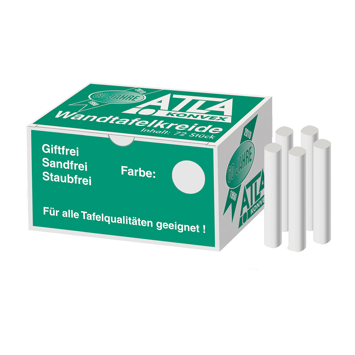 Farbkreide 72er Pack weiß im Karton fettfrei, oval, staubarm